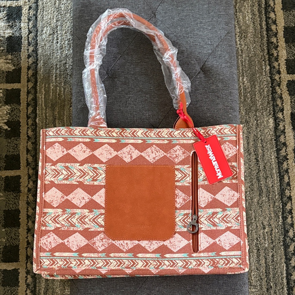 Montana West Patterned Tan and Cream Tote